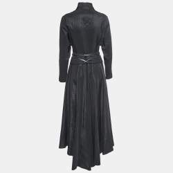 Pre Owned Kenzo Black Striped Crepe Button Front Flared Maxi Dress M