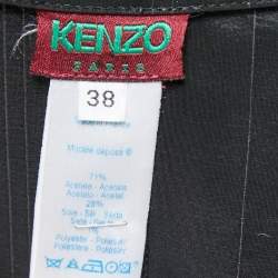 Pre Owned Kenzo Black Striped Crepe Button Front Flared Maxi Dress M