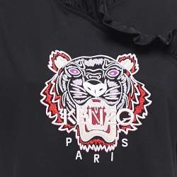 Pre Owned Kenzo Black Tiger Motif Cotton Ruffled Midi Dress L