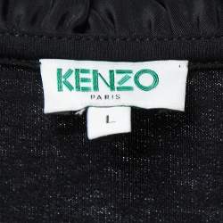 Pre Owned Kenzo Black Tiger Motif Cotton Ruffled Midi Dress L