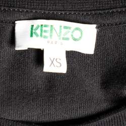 Pre Owned Kenzo Black Logo Sleeve Detail Cotton Knit T-Shirt XS
