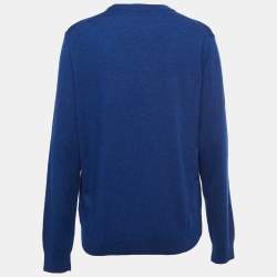 Pre Owned Kenzo Blue Logo Print Wool Crew Neck Sweater L