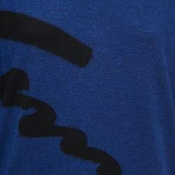 Pre Owned Kenzo Blue Logo Print Wool Crew Neck Sweater L