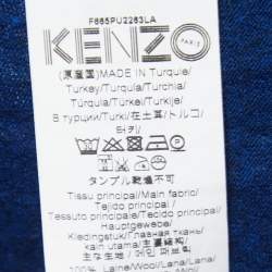 Pre Owned Kenzo Blue Logo Print Wool Crew Neck Sweater L