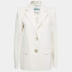 Kenzo Cream Cotton Blend Single Breasted Blazer M