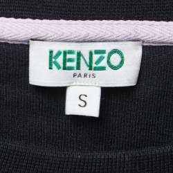 Pre Owned Kenzo Black Logo Embroidered Cotton Crew Neck Sweatshirt S