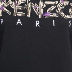 Pre Owned Kenzo Black Logo Embroidered Cotton Crew Neck Sweatshirt S