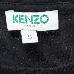 Pre Owned Kenzo Black Logo Print Cotton Crew Neck Half Sleeve T-Shirt S