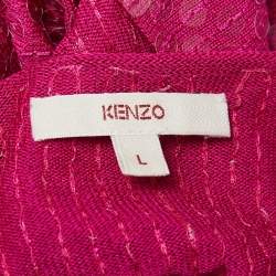 Pre Owned Kenzo Pink Sequin Embellished Silk Knit Draped Long Sleeve Tunic L