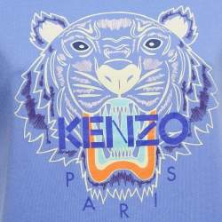 Pre Owned Kenzo Purple Logo Print Cotton Crew Neck Half Sleeve T-Shirt M