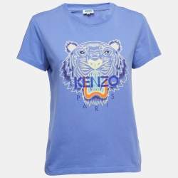 Pre Owned Kenzo Purple Logo Print Cotton Crew Neck Half Sleeve T-Shirt M