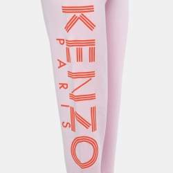 Pre Owned Kenzo Pink Logo Printed Cotton Knit Joggers S