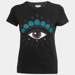 Pre Owned Kenzo Black Eye Print Cotton Crew Neck Half Sleeve T-Shirt XS