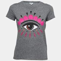 Pre Owned Kenzo Grey Eye Printed Cotton Crew Neck Half Sleeve T-Shirt XS