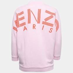 Pre Owned Kenzo Pink Logo Print Cotton Knit V-Neck Sweatshirt S