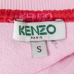 Pre Owned Kenzo Pink Logo Print Cotton Knit V-Neck Sweatshirt S