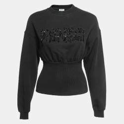 Kenzo Black Cotton Crystals Embellished Logo Sweatshirt S