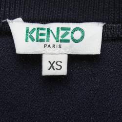 Pre Owned Kenzo Navy Blue Logo Embroidered Crepe Crew Neck Sweatshirt XS