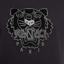 Pre Owned Kenzo Black Logo Patch Cotton Crew Neck Half Sleeve T-Shirt S