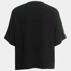 Pre Owned Kenzo Black Logo Embroidered Crepe Crew Neck Relaxed Fit T-Shirt L