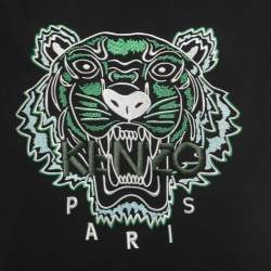 Pre Owned Kenzo Black Logo Embroidered Crepe Crew Neck Relaxed Fit T-Shirt L