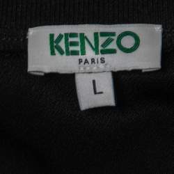 Pre Owned Kenzo Black Logo Embroidered Crepe Crew Neck Relaxed Fit T-Shirt L