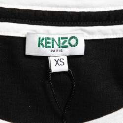 Pre Owned Kenzo Black Cotton Knit Logo Printed Sleeve Midi Dress XS