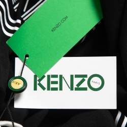 Pre Owned Kenzo Black Cotton Knit Logo Printed Sleeve Midi Dress XS