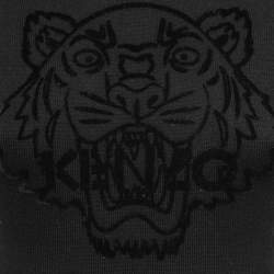 Pre Owned Kenzo Black Rib Knit Tiger Flock Detail Mini Dress S