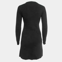 Pre Owned Kenzo Black Rib Knit Tiger Flock Detail Mini Dress S