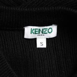 Pre Owned Kenzo Black Rib Knit Tiger Flock Detail Mini Dress S