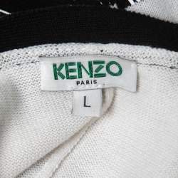 Pre Owned Kenzo Black/White Abstract Painted Cotton Knit Button Front Cardigan L