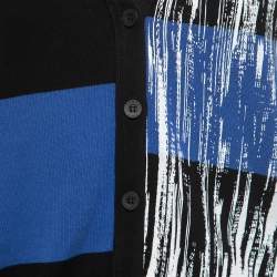 Pre Owned Kenzo Black/White Abstract Painted Cotton Knit Button Front Cardigan L