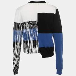 Pre Owned Kenzo Black/White Abstract Painted Cotton Knit Button Front Cardigan L