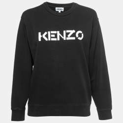 Pre Owned Kenzo Black Logo Printed Cotton Sweatshirt L