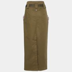 مملوكة مسبقًا Kenzo Olive Green Cotton Belted Midi Skirt M