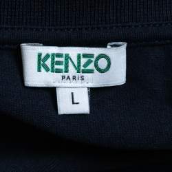 Pre Owned Kenzo Navy Blue Logo Embroidered Cotton Crew Neck T-Shirt L