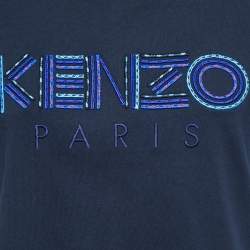 Pre Owned Kenzo Navy Blue Logo Embroidered Cotton Crew Neck T-Shirt L