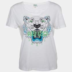 Kenzo White Tiger Motif Print Cotton Jersey Crew Neck T Shirt M