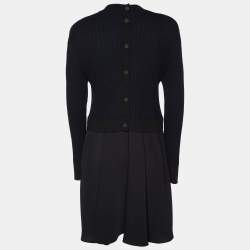 Pre Owned Kenzo Black Knit & Crepe Mini Dress L
