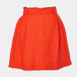 Pre Owned Kenzo Orange Wool Knit Pleated Mini Skirt M