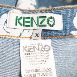 Kenzo Blue Floral Print Denim Knee Length Skirt M 