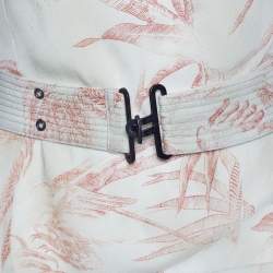 Pre Owned Kenzo Green Leaf Printed Chiffon Belted Mini Dress S