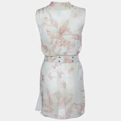 Pre Owned Kenzo Green Leaf Printed Chiffon Belted Mini Dress S