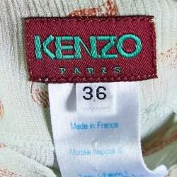 Pre Owned Kenzo Green Leaf Printed Chiffon Belted Mini Dress S
