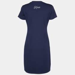 Pre Owned Kenzo Navy Blue Printed Cotton Knit Mini Dress L