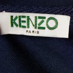 Pre Owned Kenzo Navy Blue Printed Cotton Knit Mini Dress L