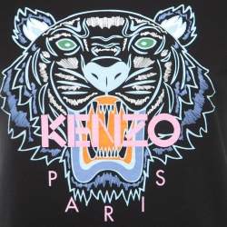 Pre Owned Kenzo Black Cotton Tiger Motif Printed T-Shirt XS
