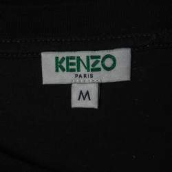 Pre Owned Kenzo Black Tiger Printed Cotton Knit T-Shirt M