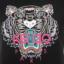 Pre Owned Kenzo Black Tiger Printed Cotton Knit T-Shirt M